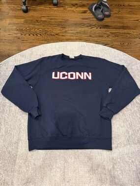 Champion Navy UConn Crewneck Sweatshirt with Red & White Lettering